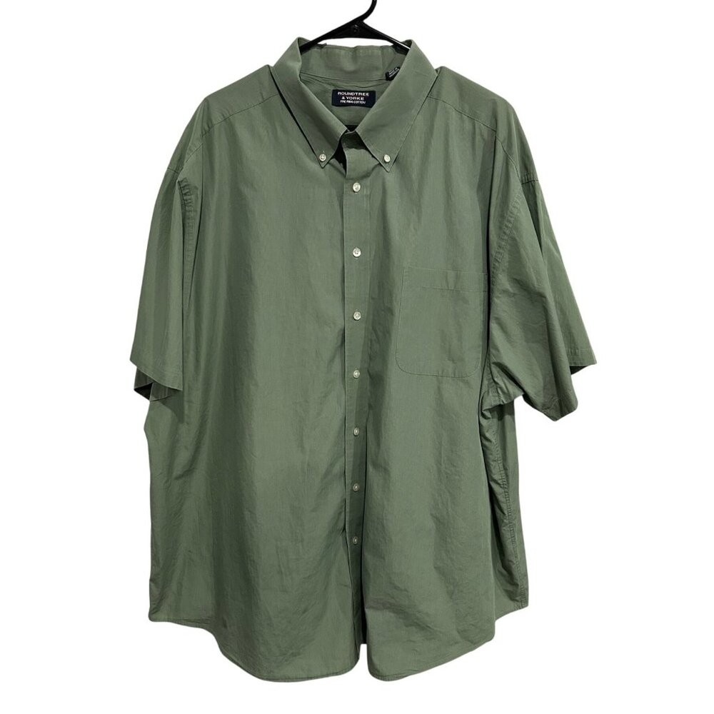 Roundtree & Yorke Pima Cotton Short Sleeve Button-Down Shirt Olive Green Sz 3X